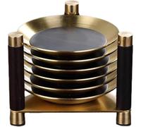 Vobumix Copper Drink Coasters with Holder Retro Cup Mats Tea Cup Holder for Home Bar Kitchen Dining Table Decoration