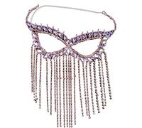 Vobumix Crystal Mesh Mask Women Masquerade Mask Crystal Tassel Veil Elegant Face Chain for Party Nightclub Dance Supplies