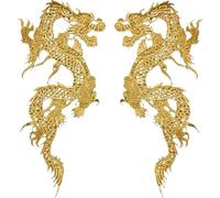 Vobumix Dragon Clothes Applique 1pair Chinese Dragon Totem Embroidered Appliques Gold Thread Embroidery Dragon Patches Sew on Applique