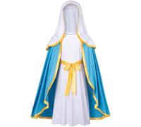 Vobumix Girls Virgin Mary Costume Blue and White Mary Nativity Outfit Medieval Biblical Robe Childrens Nativity Outfit for Christmas New Year