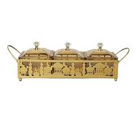 Vobumix Gold Ramadan Tray with 3 Candy Boxes Eid Mubarak Serving Platter Food Storage Container for Cookie Pastry Snacks Dry Foods