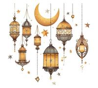 Vobumix Lantern Moon Star Wall Sticker Ramadan Window Decal Eid Mubarak Party Wallpaper for Living Room Sofa Background Decoration