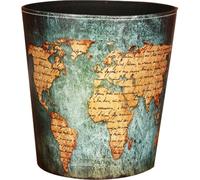 Vobumix Leather Trash Can European-style Leather Waste Container World Map Pattern Dustbin Large Capacity Paper Basket Garbage Can for Home