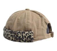 Vobumix Leopard Docker Cap Rolled Cuff Retro Brimless Hat Mens Skullcap Beanie Worker Sailor Cap for Running Outdoor Activities