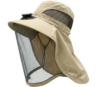 Vobumix Midge Nets for Head, Mosquito Head Net Fisherman Hat with Solar Fan Wide Brim Sun Protection Visor for Outdoor Fishing