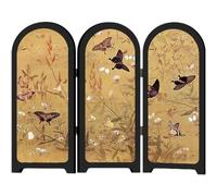Vobumix Mini Folding Screen, Small Screen Decoration Desktop Panel Divider, 3 Panel Divider, Chinese Style Vintage Desktop Folding Screen for Home Office Decoration