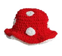 Vobumix Mushroom Hat Cute Knitted Vegetable Hat Foldable Crochet Fisherman Hat Handmade Knitting Mushroom Hat Crochet Bucket Hat