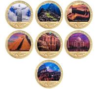 Vobumix Seven Wonders of the World Art Commemorative Coins Set 7pcs Novelty Challenge Coin Ornament Souvenir Coin for Collection
