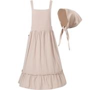Vobumix Solid Color Ruffle Apron with Headscarf Cotton Linen Maid Costume for Kitchen Cooking Baking Gardening Painting