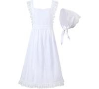 Vobumix Solid Color Ruffle Apron with Headscarf Cotton Linen Maid Costume for Kitchen Cooking Baking Gardening Painting