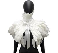 Vobumix White Feather Cape White Shawls Realistic Costume Gothic Style Queen Fancy Dress Accessories Shawls for Women