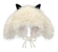 Vobumix Winter Earflap Hats Snowy Hat Cute Sheep Horns Hooded Hat Windproof Warm Thick Beanie Ski Mask Caps with Earflaps