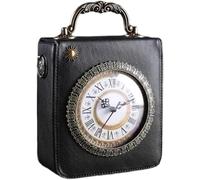 Vobumix Working Clock Handbags Novelty Round Clock Shape Zippered Clock Purse Women Evening Cross Body Shoulder Bag Steampunk Style Bag