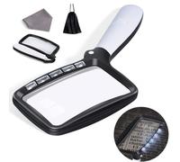VOCA Folding Handheld Magnifying Glass with Light, Rectangle Reading Magnifier Dimmable LED for Seniors, Newspaper, Books, Low Visions, reading, White/Black, 14*11.5cm (10863)