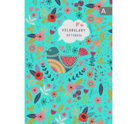 Vocabulary Notebook: B6 Notebook 2 Columns Small with A-Z Alphabetical Tabs Printed | Folk Bird and Floral Design Turquoise