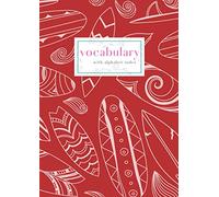 Vocabulary with Alphabet Index: A4 2-Column Notebook with A-Z Alphabetical Labels | Doodle Surf Board Cover Design | Red