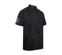 Vocal Chef Professional Jacket, Original Vented Back Design, White Poly Cotton, Double-Breasted with Black Studded Buttons, Premium Kitchen Workwear (Black, Small)