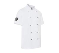 Vocal Chef Professional Jacket, Original Vented Back Design, White Poly Cotton, Double-Breasted with Black Studded Buttons, Premium Kitchen Workwear (White, Small)