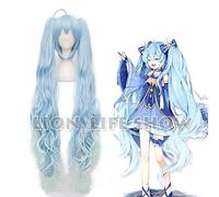 VOCALOID 2017 Snow Miku Hatsune Star Princess Long Blue Curly Wavy Cosplay Wig One Size Blue