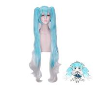 Vocaloid Hatsune Snow Miku Cosplay Wig Gradient Blue 120cm Long Wavy Synthetic Hair With Chip Ponytails + Wig Cap