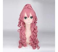 Vocaloid Megurine Luka Pink Long Curly Wavy Wig Heat Resistant Synthetic Hair Party Halloween Cosplay Costume + Free Wig Cap