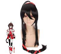 VOCALOID Yuezheng Ling Cosplay Wigs Synthetic Long Black Wig Hair With One Ponytail Whip +Wig Cap PL-365
