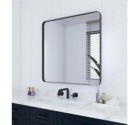 VocalStar Black Bathroom Mirror for Wall, 36 x 36 Inch Rounded Rectangle Metal Framed Bathroom Wall Vanity Mirror Farmhouse, 1/4-inch Shatterproof Glass | Ultra-Flush Hanging