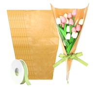 VOCAON 50PCS Flower Bouquet Wrapping Paper with Ribbon, Kraft Packing Sleeves for Bouquets Clear Floral Wrapping Bags Bulk for Graduation Anniversary Wedding Birthday Gift 22 x 14.2 x 4.7 Inches