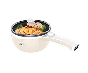 Vocha Electric Hot Pot, 1.5L Mini Portable Electric Pan Non-Stick, Multi-Cooker with Lid for Travel/Dormitory, Silicone Spatula Included (Beige)