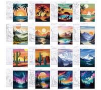 VOCHIC 16 Pcs Sip and Paint Pre Drawn Canvas for Adult Kids Beginner Painting Art Stretched Outline Canvas Kit for Couples Date Night DIY Party Supplies Gift(8x10in)