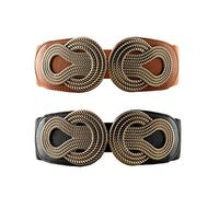 VOCHIC 2pcs Vintage Basic Stretchy Elastic Wide Waist Belt for Womens Dress Metal Interlock Buckle, Black+brown, L (71/107 cm)