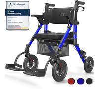 VOCIC 2 in 1 Wheelchair Rollator with Seat, Outdoor Rubber Tyre, Foldable Aluminum Mobility Walker with Brakes, Bag for Senior, 20cm Wheel for All Terrain Transport Chair, 5 Year Support