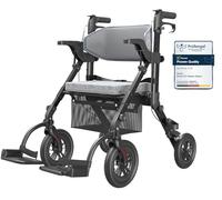 VOCIC 2 in 1 Wheelchair Rollator with Seat, Outdoor Rubber Tyre, Foldable Aluminum Mobility Walker with Brakes, Bag for Senior, 20cm Wheel for All Terrain Transport Chair, 5 Year Support