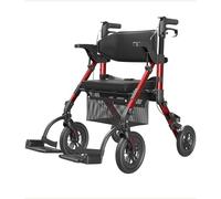 VOCIC 2 in 1 Wheelchair Rollator with Seat, Outdoor Rubber Tyre, Foldable Aluminum Mobility Walker with Brakes, Bag for Senior, 20cm Wheel for All Terrain Transport Chair, 5 Year Support