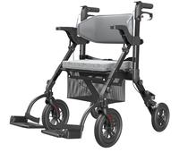 VOCIC 2 in 1 Wheelchair Rollator with Seat, Outdoor Rubber Tyre, Foldable Aluminum Mobility Walker with Brakes, Bag for Senior, 20cm Wheel for All Terrain Transport Chair, 5 Year Support