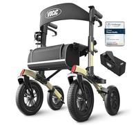 VOCIC All Terrain Rollator Walker, Foldable Outdoor Rollator with Seat Mobility Walker for Senior, Carry Bag, Brakes, 30cm/ 12'' Wheel Rubber Large Tyre, Suitable Travel, 5 Year Support