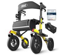 VOCIC All Terrain Rollator Walker, Foldable Outdoor Rollator with Seat Mobility Walker for Senior, Carry Bag, Brakes, 30cm/ 12'' Wheel Rubber Large Tyre, Suitable Travel, 5 Year Support