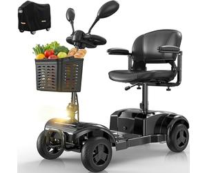 VOCIC D42 Folding Mobility Scooter for Adults,12.5 Mile Range,136KG Capacity, 4 Wheels Foldable Scooter with Puncture-Proof Tyres, 250W Mobility Scooters for Elderly & Disabled, 5 Year Support(Black)
