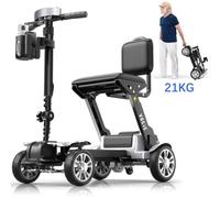 VOCIC D71 Ultralight Carbon Fibre Mobility Scooters for Seniors,21KG, 20KM | Lightweight Foldable Mobility Scootes for Travel with Length-Adjustable Frame, Airline Approved With UK Plug,Dark Sliver