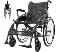 VOCIC Foldable Self propelled Wheelchair, Double Brakes, Stability Carbon Steel Max 150KG, Folding Transport Wheelchair for Seniors,60cm Puncture-Proof Rear Tire for All Terrains, 5 Year Support