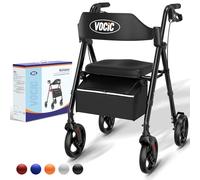 VOCIC Lightweight Rollator for Seniors with Durable Aluminum,330lbs Load Capacity,8"" Big Wheels Walkers for All Terrain, Adjustable Height Rolling Walker,5 Years Warranty| Black