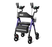 VOCIC Rollator for Seniors, Upright Walker with Adjustable Armrests, GelCool Stand Up Walker with Ergo Seat & Backrest, 20cm All Terrain Rollator with 136KG Capacity, Cup& Cane Holder (Purple)