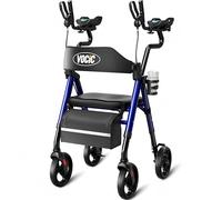VOCIC Rollator for Seniors, Upright Walker with Adjustable Armrests, GelCool Stand Up Walker with Ergo Seat & Backrest, 20cm All Terrain Rollator with 136KG Capacity, Cup& Cane Holder (Blue)