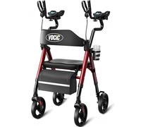 VOCIC Rollator for Seniors, Upright Walker with Adjustable Armrests, GelCool Stand Up Walker with Ergo Seat & Backrest, 20cm All Terrain Rollator with 136KG Capacity, Cup& Cane Holder