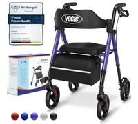 VOCIC Rollator Walker with Seat, Brakes, Bag, Foldable Rollator Walking Aid, Adjustable Height, Lightweight Rollator for Disabled, 20cm/8'' Wheels for All Terrain, 5 Year Support,Purple