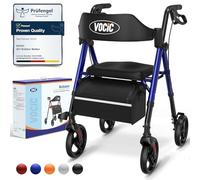 VOCIC Rollator Walker with Seat, Brakes, Bag, Foldable Rollator Walking Aid, Adjustable Height, Lightweight Rollator for Disabled, 20cm/8'' Wheels for All Terrain, 5 Year Support,Blue