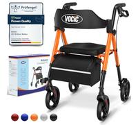 VOCIC Rollator Walker with Seat, Brakes, Bag, Foldable Rollator Walking Aid, Adjustable Height, Lightweight Rollator for Disabled, 20cm/8'' Wheels for All Terrain, 5 Year Support,Orange