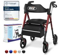 VOCIC Rollator Walker with Seat, Brakes, Bag, Foldable Walking Aid, Adjustable Height, Lightweight Rollator Walker for Disabled, 20cm/8'' Wheels for All Terrain, 5 Year Support,Red