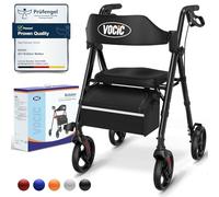 VOCIC Rollator Walker with Seat, Brakes, Bag, Foldable Walking Aid, Adjustable Height, Lightweight Walker for Disabled, 20cm/8'' Wheels for All Terrain, 5 Year Support, Black