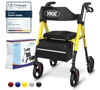 VOCIC Rollator Walker with Seat, Brakes, Bag, Foldable Walking Aid, Adjustable Height, Lightweight Walker for Disabled, 20cm/8'' Wheels for All Terrain, 5 Year Support,Yellow
